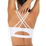 RUNNING GIRL Strappy Sports Bra for Women Criss-Cross Back Medium Support Yoga Workout Bra with Removable Cups
